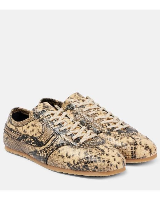 Dries Van Noten Metallic Snake-Effect Leather Sneakers