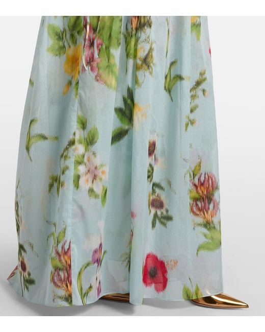 Oscar de la Renta White Belted Floral Voile Maxi Dress