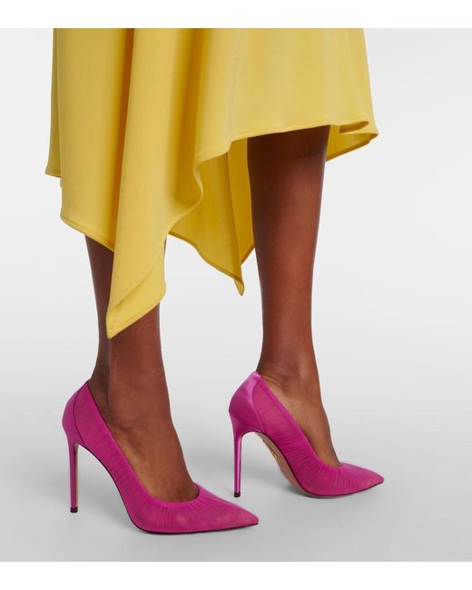 Aquazzura Pink Voile 105 Satin-Trimmed Tulle Pumps