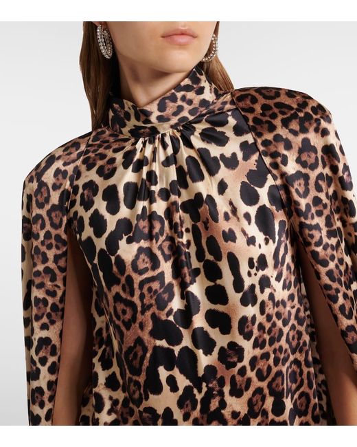 Rodarte Multicolor Leopard-Print Caped Silk Charmeuse Gown