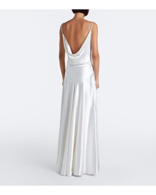 La Fuori White Embellished Embroidered Silk Gown