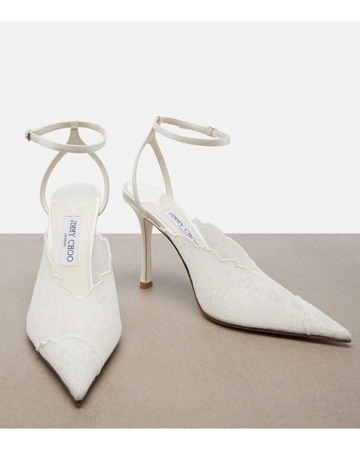 Jimmy Choo White Bridal Faiz Lace And Leather Pumps