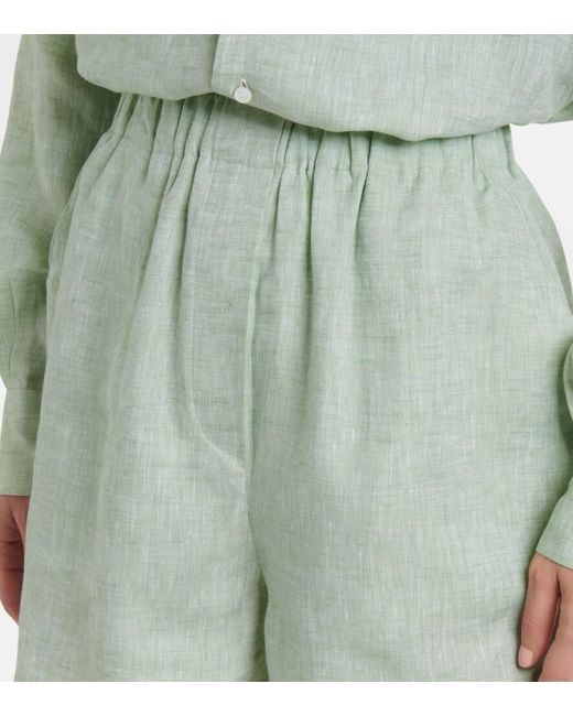Loro Piana Green Angelo High-Rise Linen Bermuda Shorts