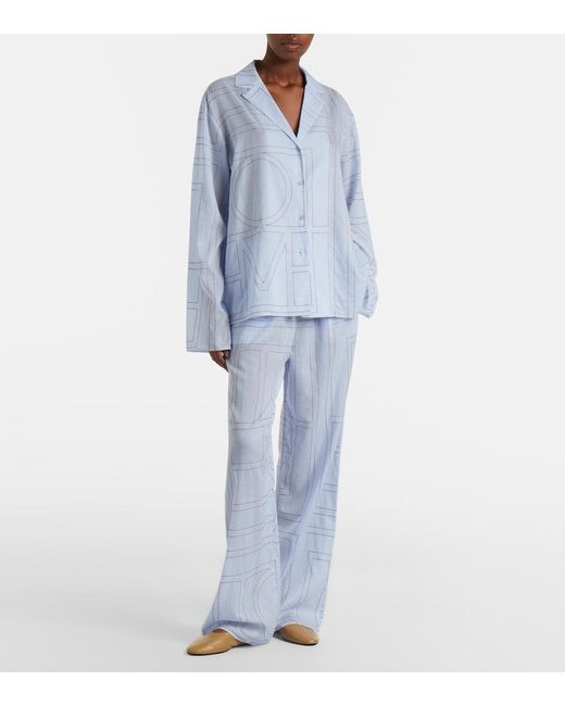 Totême Blue Embroidered Cotton-Blend Poplin Pajama Shirt