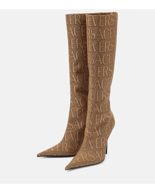 Versace Brown Allover Knee-high Boots
