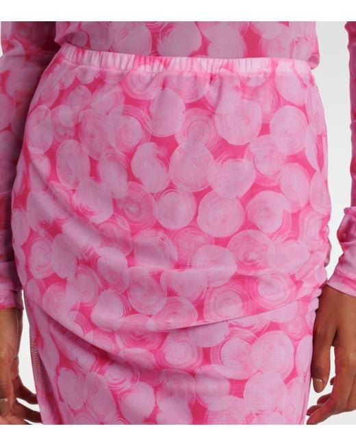 Dries Van Noten Pink Printed Gathered Jersey Midi Skirt