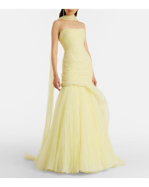 Marmar Halim Yellow Tulle Bustier Gown