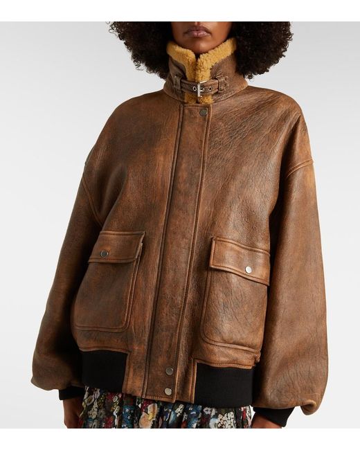 Khaite Brown Sandor Shearling-Trimmed Leather Jacket