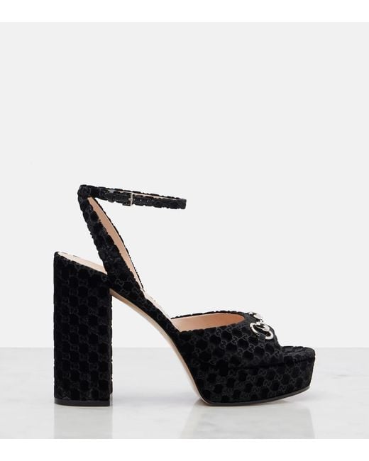 Gucci Black Lady Horsebit Velvet Sandals