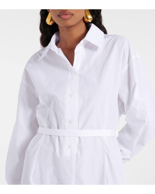 Patou White Ruffled Cotton Shirt Dress