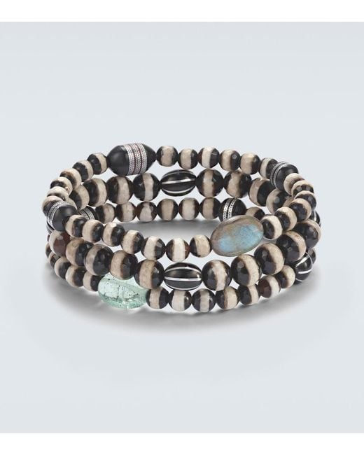 Ileana Makri Metallic Set Of 3 Beaded Bracelets With Gemstones for men