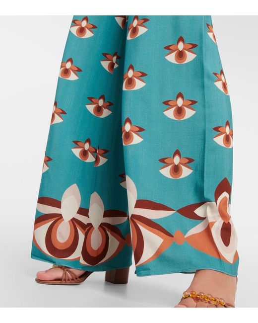 Pantalones anchos de saten con tiro alto Adriana Degreas de color Blue