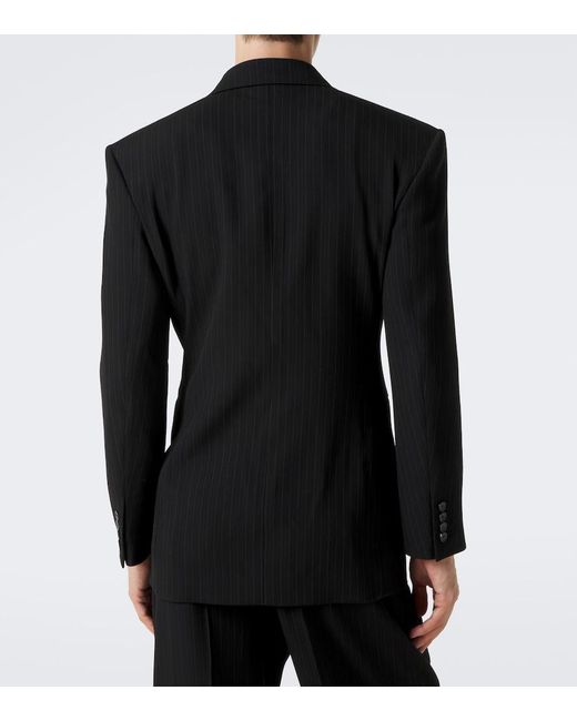 Saint Laurent Black Chalk Stripe Wool-Blend Grain De Poudre Blazer for men