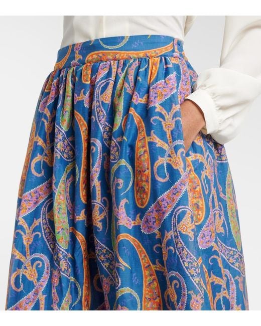 Etro Blue Paisley Cotton And Silk Maxi Skirt