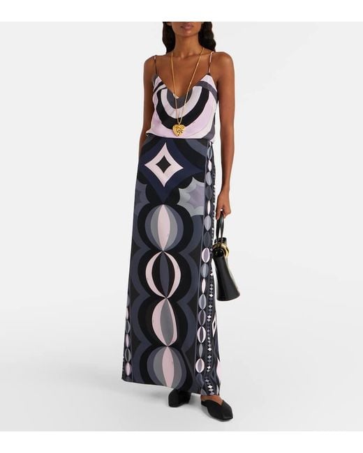 Emilio Pucci Blue Collane Silk Maxi Skirt
