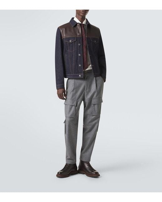 Brunello Cucinelli Gray Virgin Wool Cargo Pants for men