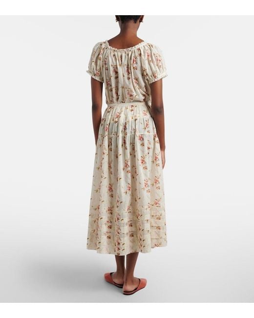Doen Natural Marie Floral Cotton Midi Skirt