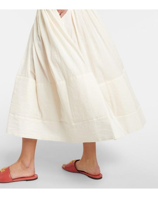 Tory Burch White Cotton And Linen Midi Skirt