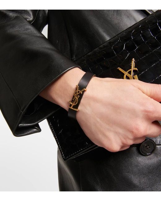 Saint Laurent Black Lederarmband Mit Ysl-Anhänger