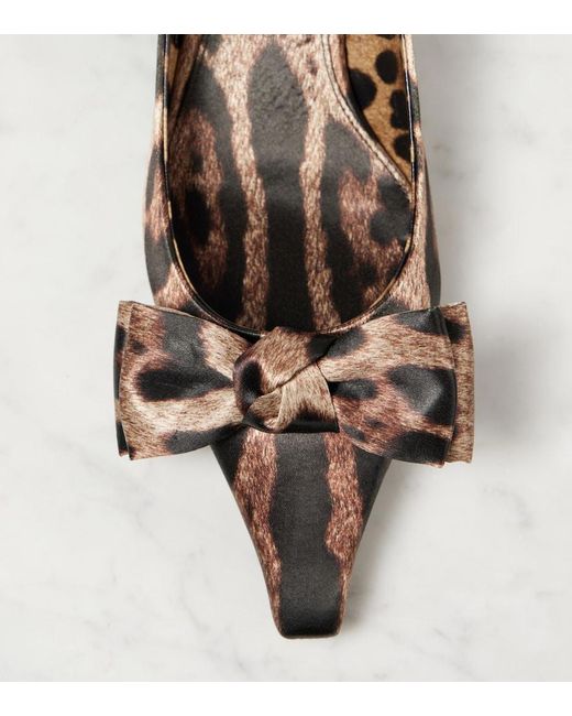Dolce & Gabbana Brown Leo 30 Printed Satin Slingback Pumps