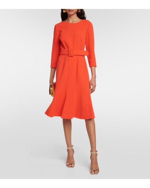 Oscar de la Renta Red Embellished Wool-Blend Midi Dress