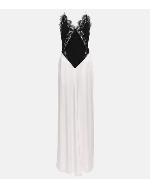 Victoria Beckham White Duchesse-satin And Lace-trimmed Jersey Maxi Dress