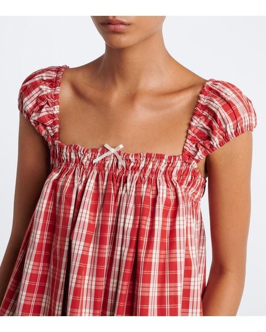 Faithfull The Brand Red Belinha Checked Cotton Minidress