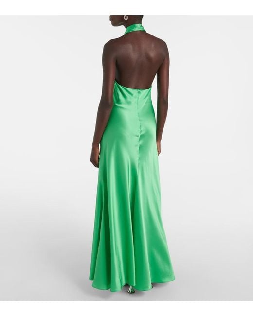 Rodarte Green Rose Halterneck Silk Gown