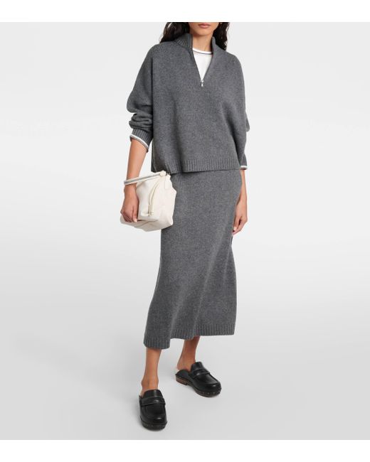 Brunello Cucinelli Gray Wool And Silk Blend Midi Skirt