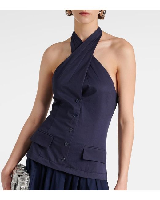 Staud Blue Harrington Chino And Poplin Maxi Dress