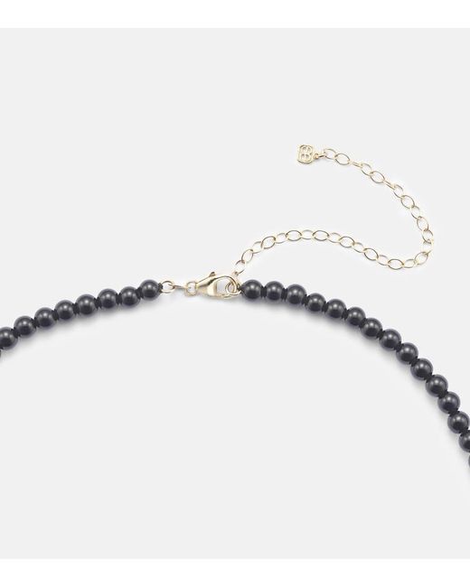 Sydney Evan Metallic Carved Heart 14Kt Beaded Necklace With Diamonds And Onyx