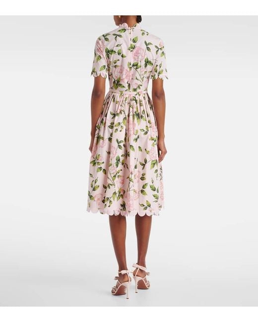 Robe Midi En Coton Melange A Fleurs Oscar de la Renta en coloris White