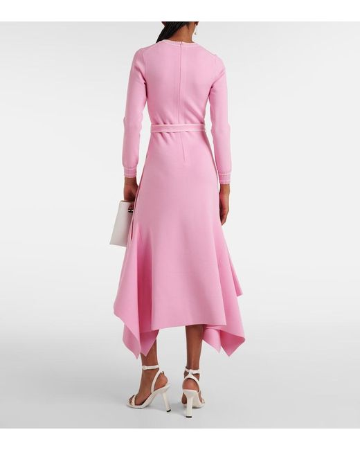 Monique Lhuillier Pink Belted Knitted Midi Dress