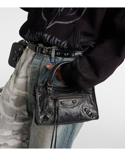 Balenciaga Black Le City Mini Textured-Leather Bag