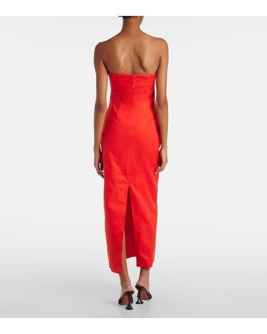 Sir Red Strapless Linen Maxi Dress
