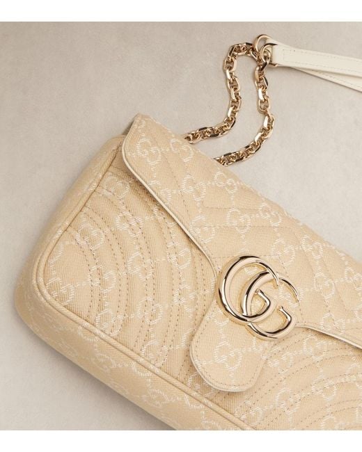 Gucci Natural Schultertasche Gg Marmont Small Aus Denim