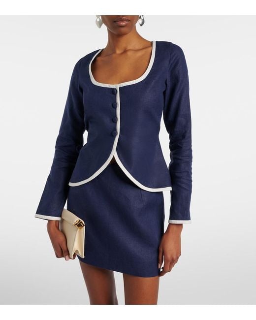 Faithfull The Brand Blue Molly Linen Blazer