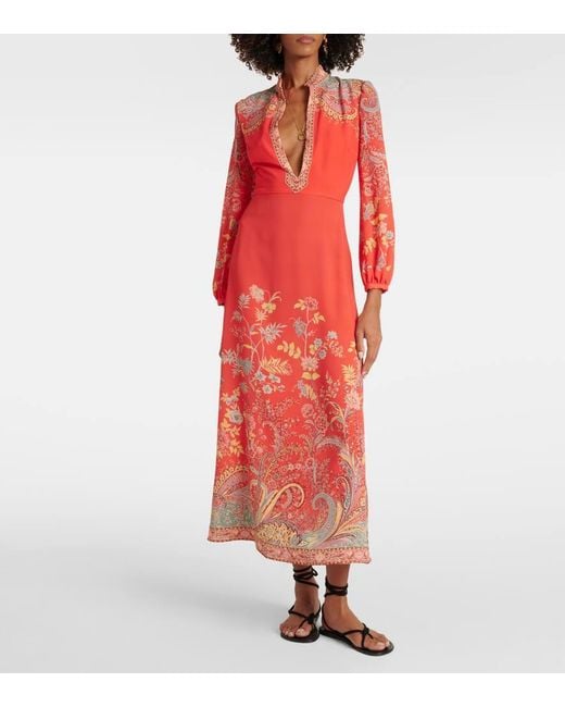 Etro Red Bedrucktes Midikleid