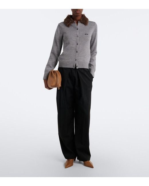 Loewe Gray Double L Ribbed-Knit Wool Cardigan