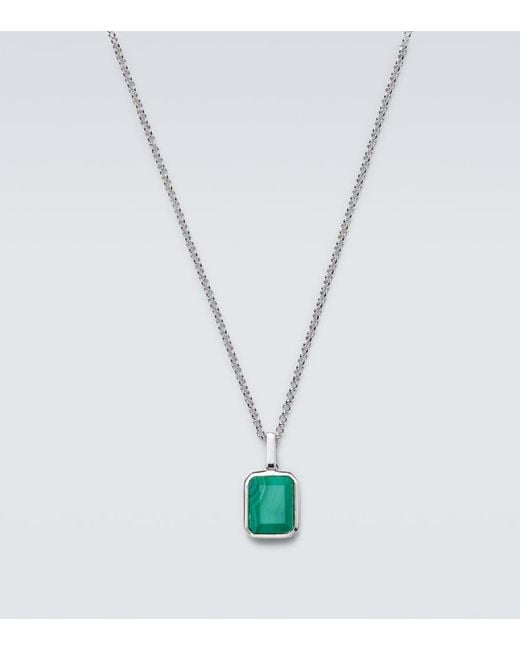 Mateo White Sterling Pendant Necklace With Malachite for men