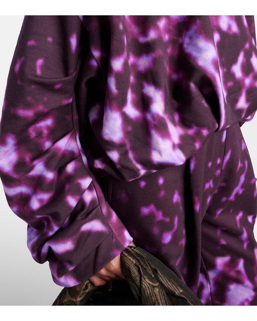 Dries Van Noten Purple Printed Draped Cotton Sweatshirt