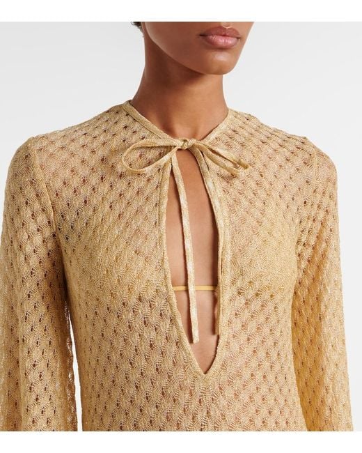 Missoni Natural Open-Knit Tie-Neck Lame Kaftan
