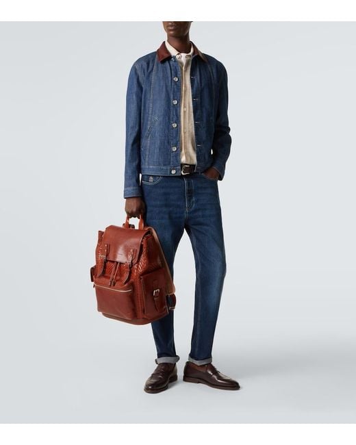 Brunello Cucinelli Brown City Leather Backpack for men