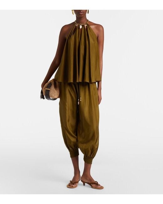 Zimmermann Green Mahon Cropped Silk Balloon Pants