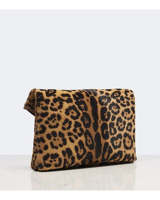 Saint Laurent Brown Cassandre Leopard-Print Calf Hair Pouch