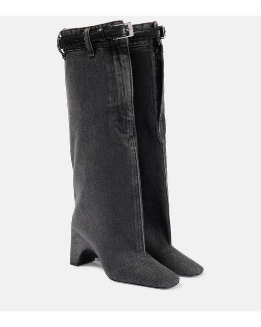Coperni Black Leather-trimmed Denim Knee-high Boots