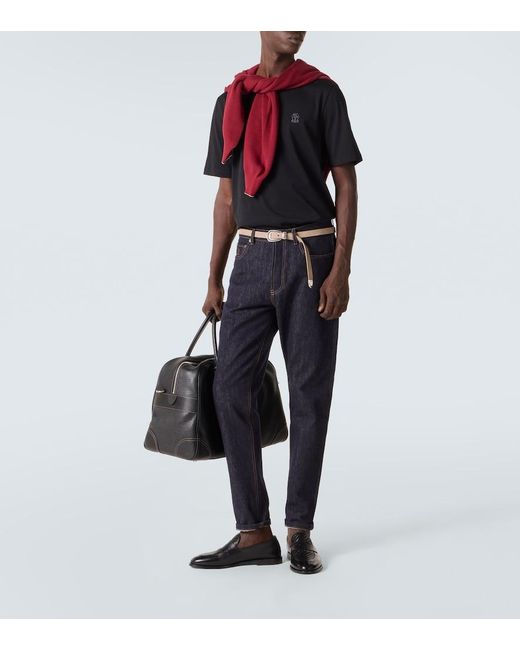 Brunello Cucinelli Black Printed Cotton Jersey T-Shirt for men