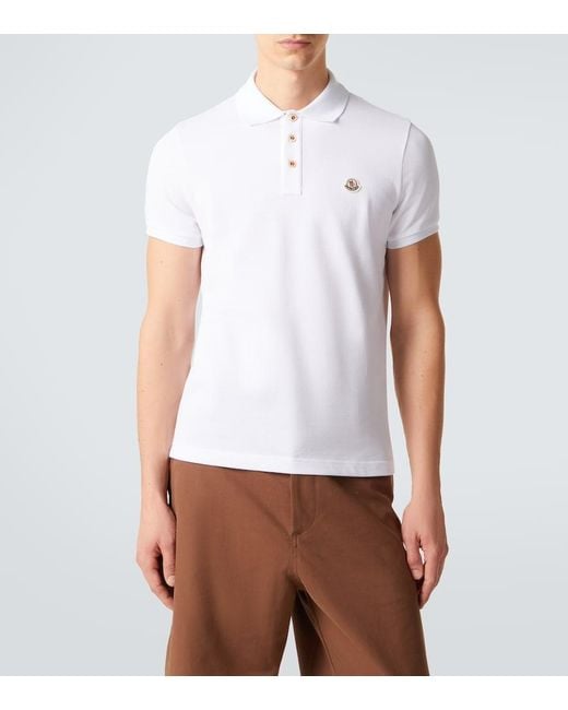 Moncler White Cotton Pique Polo Shirt for men