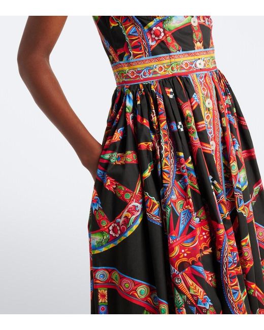 Dolce & Gabbana Red Carretto Cotton Midi Dress