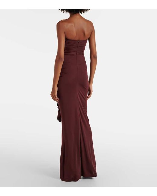 Christopher Esber Red Bezel Quartz Cutout Strapless Jersey Gown